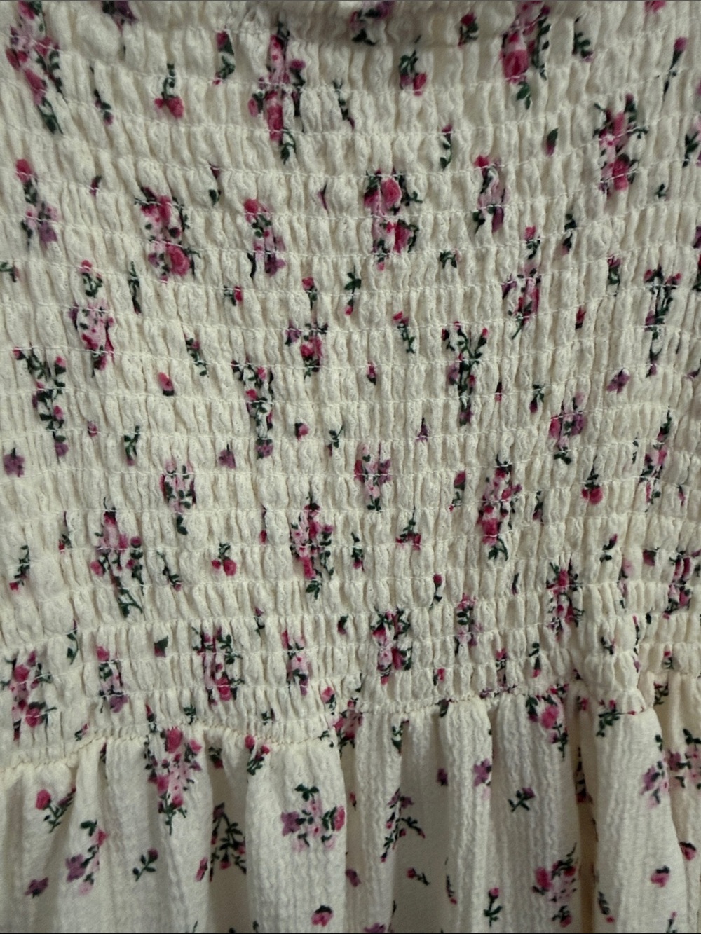 Kids Floral Puff-Sleeve Casual Dress - Cream with Pink Roses - Picture 4 of 7